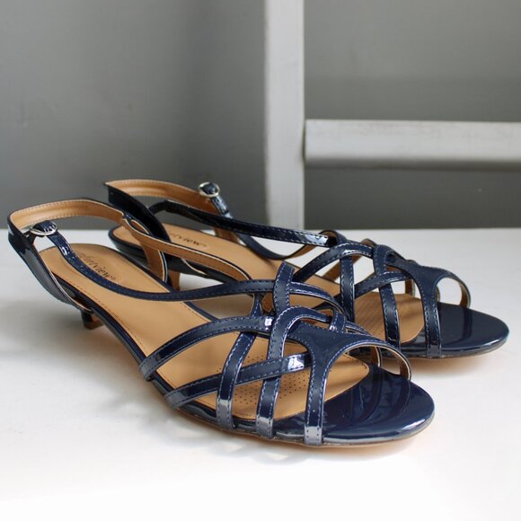 Comfortview The Karson Sling Navy Patent Leather Open-Toe Kitten Heels Size 12 W - Picture 2 of 8